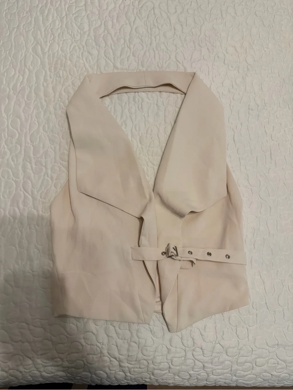 Fashion Nova Cream Halter Vest with Buckle Detail - Picture 1 of 2